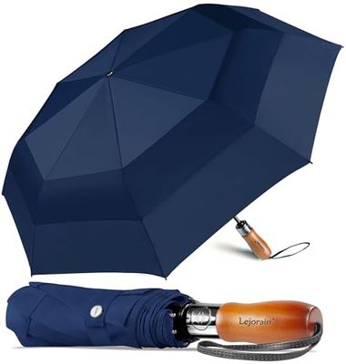 Lejorain 54 inch grote paraplu automatisch open sluiten met opvouwbare golfmaat en 210T Dupont Teflon Coated geventileerde winddichte dubbele luifel voor mannen en vrouwen (marineblauw, 54)