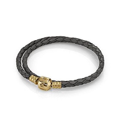 Pandora dames leren armband dubbel m 14k goud 550705CGY-D3