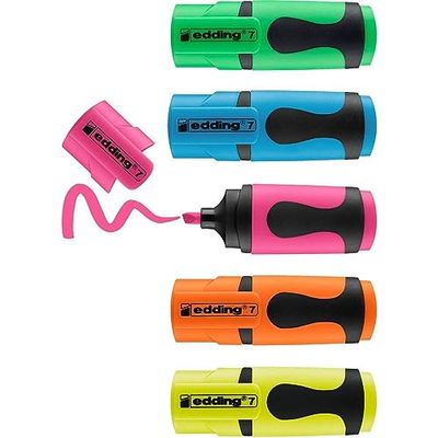 edding 7 Mini-surligneur - couleurs néon - 5 surligneurs - pointe biseautée 1-3 mm - petits surligneurs aux couleurs tendance - pour les bullet journals, l'école, l'université ou le bureau