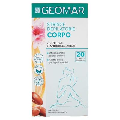 GEOMAR | Strisce Depilatorie Corpo, con Olio di Mandorle e di Argan, 95% di Origine Naturale, Made in Italy, 1 x 20 strisce
