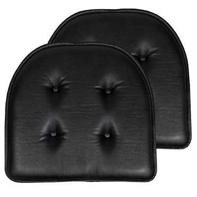 Sweet Home Collection Lot de 2 Coussins de Chaise en Mousse à mémoire de Forme avec Dos en Caoutchouc antidérapant en Forme de U - 43,2 x 40,6 cm - Noir