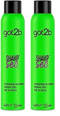 Schwarzkopf got2b Shamp' Sec – Shampooing Sec Express, Fraîcheur Extra et 48h de Parfum – Formule Végane Sans Résidus Blancs pour un Rafraîchissement Instantané – 200 ml (Lot de 2)