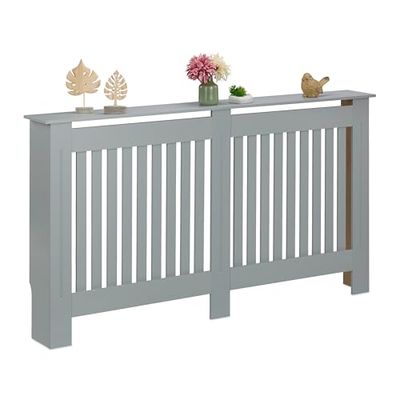 Relaxdays radiatorombouw landelijk, HBD: 83x152x19 cm, voor oude radiatoren, radiotorbekleding met plank, mdf, grijs