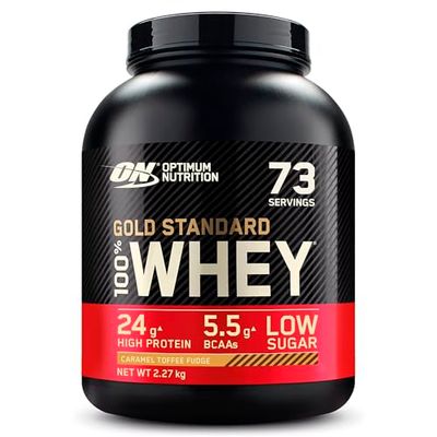 Optimum Nutrition Gold Standard Whey Muscle Building and Recovery Protein Powder With Naturally Occurring Glutamine and Amino Acids, Caramel Toffee Fudge, 73 Servings, 2.27kg, Packaging May Vary