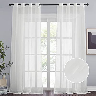 NICETOWN Living Room Sheer Window Curtains 95 inches Long, Crushed Sheer Window Treatment Grommet Voile Panels Balance Light and Privacy for Large Window (104" Wide Total 2 Pieces, Ivory)