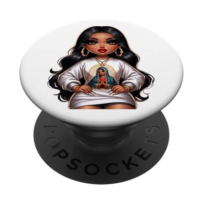 Cute Chibi Mexican Baby Girl Chicana Santa María de Guadalup PopSockets PopGrip Adhesivo