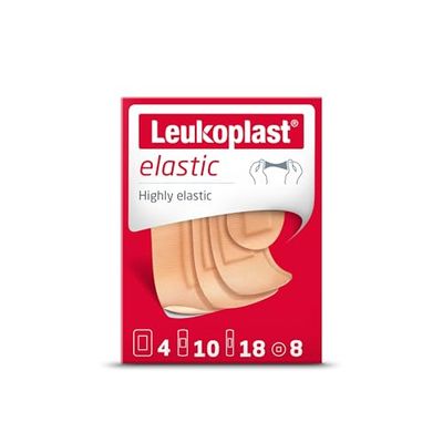 Leukoplast Elastic - Non-Sterile Wound Dressing Strips - Stretchable and Skin-Friendly, First-aid Plasters - Ideal for Fingers, Elbows, Knees and Wrists - Tan - 4 Assorted Sizes - Box of 40