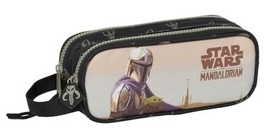 Safta The Mandalorian This The Way - Trousse Double Enfant, idéale pour Les Enfants d'âge Scolaire, Confortable et Polyvalente, qualité et résistance, 21 x 6 x 8 cm, Couleur Noire, Noir, Estándar,