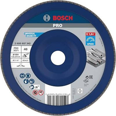 Bosch 1x PRO Metal X571 Flap Disc Straight Version Plastic for Large Angle Grinders (for Steel, Stainless steel, Ø 180 mm, Grit 40, Professional Accessory Large Angle Grinder)