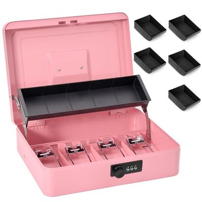 Sgorlds Grande caisse à monnaie verrouillable avec serrure à combinaison et plateau à billets, boîte à billets avec plateau à billets, boîte de rangement pour bureau, entreprise, 30 x 24,1 x 8,9 cm,