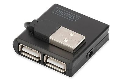 DIGITUS Hub USB - 4 portas - USB 2.0 de alta velocidade - 480 Mbit/s - capa compacta - preto