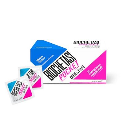 BIOCHETASI Pocket Digestivo, per Aiutare la Digestione anche Fuori Casa, Senza Zucchero, 18 Compresse Masticabili Gusto Arancia,