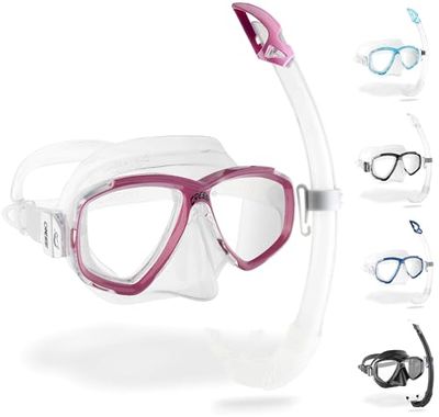 CRESSI Perla & Mexico Set - Combiset Masker Perla + Snorkel Mexico Ideaal voor Snorkelen Vrijduiken Duiken, Transparant/Roze, Eén maat, Unisex Volwassene