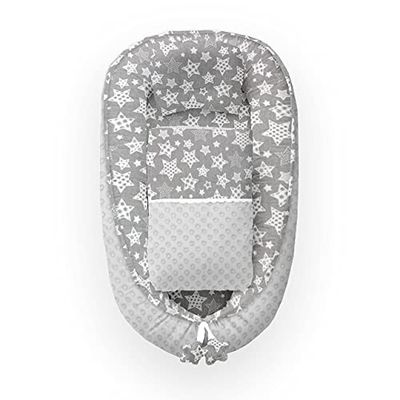 Kospu babynest con cuscino e coperta per bambini, peluche in cotone e minky, imbottitura 100% silicone perline, paracolpi 90 x 70 cm