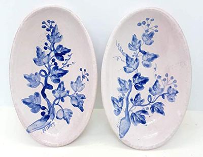 n.2 Ovali Linea Edere Blu Ceramica Realizzato e Dipinto a mano Le Ceramiche del Castello Nina Palomba Made in Italy Dimensioni 18,5 x 11 centimetri Garantito per Alimenti Idea Bomboniera