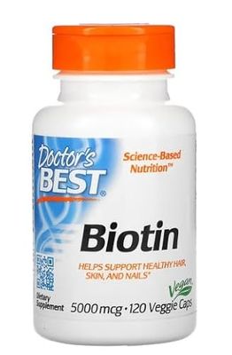 Doctor's Best Biotine 5000mcg - 120 Capsules Végétales | Soutien Cheveux, Peau et Ongles | Complément de Qualité Supérieure
