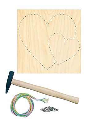 Pebaro NB6-SET Kit de décoration pour Ongles - Kit de Bricolage - Kit de Bricolage - Kit de Broderie au Fil - String Art avec Motif cœur pré-imprimé - avec Clous, Fil coloré et Marteau - Bricolage