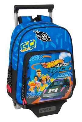 safta Hot WHEELS LET'S RACE - Sac à dos pour enfant avec chariot 705, idéal pour enfants de différents âges, confortable et polyvalent, qualité et résistance, 27 x 10 x 33 cm, Bleu/noir, M,