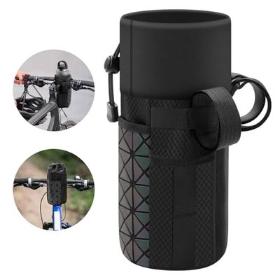 AiQInu Porta Borraccia Bici, Portabottiglie per Bicicletta Senza Viti, MTB Portatile Porta Borraccia con Tasca Frontale, per Passeggini, Sedie a Rotelle, Scooter e Fuoristrada - 12x12x24 cm