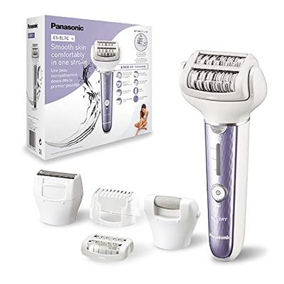 Panasonic - Personalcare Es-El7c-V503 | Épilateur Electrique Femme - Double Rangée De Disques Avec 60 Pinces Wet & Dry Lumiere Led 8 Accessoires Tête Pivotante Flexible À 90° Violet/ Blanc