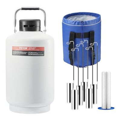 VEVOR Liquid Nitrogen Tank, 10 L Aluminum Alloy Liquid Nitrogen Container, LN2 Tank Dewar with 6 Canisters and Carry Bag with Straps, Cryogenic Tank for Beauty Industry, Semen Preservation, Scientific