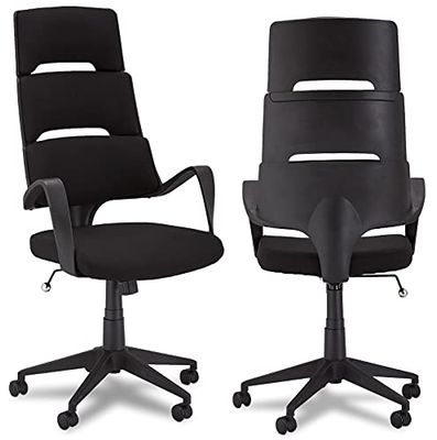 Ibbe Design Zwart Ergonomische Draaistoel Domo Bureaustoel van Stof Hoogte Verstelbare, Kantelfunctie, Comfortabel Computerstoel 62x63x128 cm
