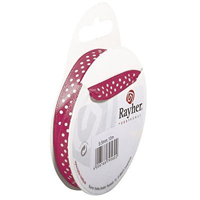 Rayher 5540633 Ruban de satin à pois, 9,5 mm, SB de rouleau de 10 m, rose