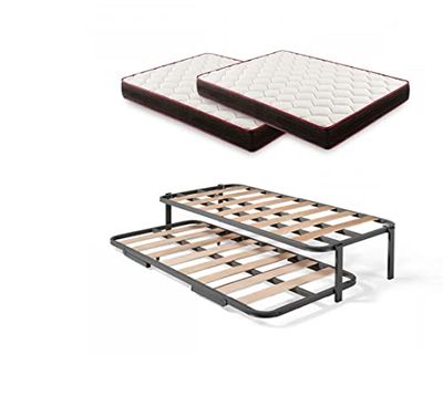 HOGAR24 ES Cama Nido Metálica Reforzada + 2 Colchones Viscoelásticos Memory Fresh, 105x200