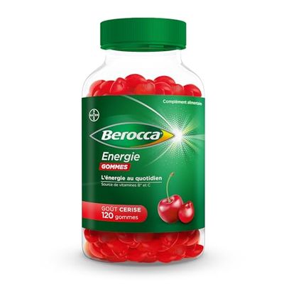 Berocca® Energie gommes - Multivitamines Complément alimentaire - Source de vitamines B* et vitamine C - Réduction de la fatigue, donne de l'énergie au quotidien - Goût Cerise - 120 Gummies