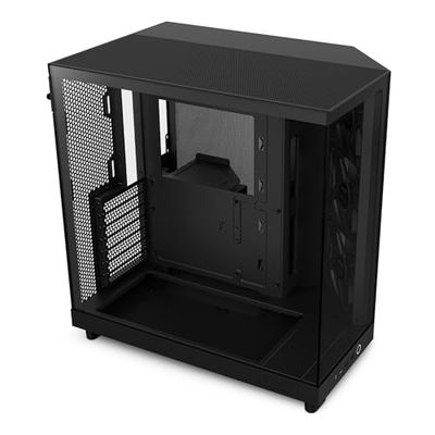 NZXT H6 Flow | CC-H61FB-01 | Compacte Mid-Tower Mid-Tower luchtstroomkast met twee kamers | Panoramisch glazen panelen | Krachtige luchtstroompanelen | Inclusief 3 x 120 mm ventilatoren | Zwart