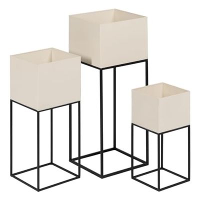 BigBuy Garden Lot de 3 Pots de Fleurs en métal crème 26 x 26 x 70 cm