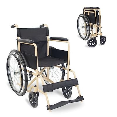 Mobiclinic®, Rolstoel, Denver, Europees merk, Zitting 46 cm, Handrem, Afneembare rugleuning, Opklapbare voetsteunen, Stevig, Lichtgewicht crème zwarte