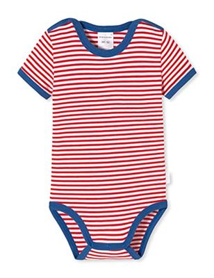 Schiesser Uniseks kinderbody met halve mouwen, baby- en peuterondergoedset, rood, wit, blauw, gestreept