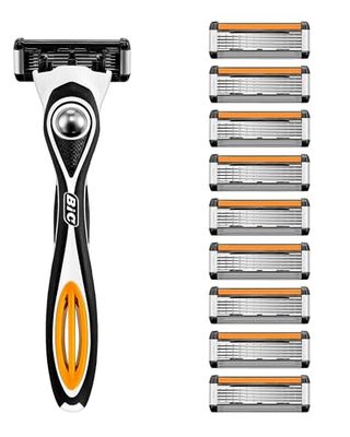 BIC Hybrid 5 Flex Rasoio da Uomo Ricaricabile, 1 Manico, 10 Ricariche 5 Lame di Precisione Nanotechnology, Nero - Confezione da 1+10 Unità