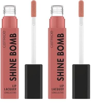 Catrice Shine Bomb Lip Lacquer, rossetto, n. 030, nude, a lunga durata, risultato immediato, lucido, intenso, vegano, senza olio, senza parabeni, senza particelle di microplastica, confezione da 2 (3