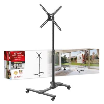 Barkan Wielen tv-wagen 13-83 inch kantelbare & in hoogte verstelbare tv-standaard, houdt tot 50 kg, vergrendelbare wielen, 5 jaar garantie, trolley, voor LED OLED LCD, Max. VESA 400x400, TV beugel
