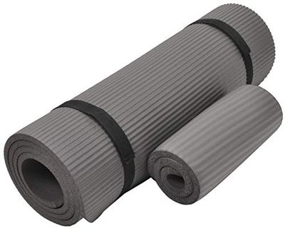 Everyday Essentials 1/2 inch extra dikke hoge dichtheid anti-scheuroefening yogamat met kniebeschermer en draagriem, grijs (Plus-GY)