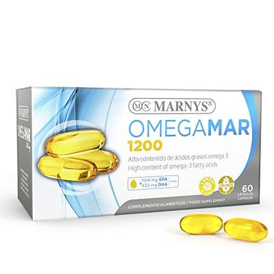 megamar 1200 - Omega 3 - DHA y EPA - Contribuye al funcionamiento normal del corazón - Alto contenido de ácidos grasos Omega 3 - Apto para celíacos - Sabor a limón - 60 cápsulas