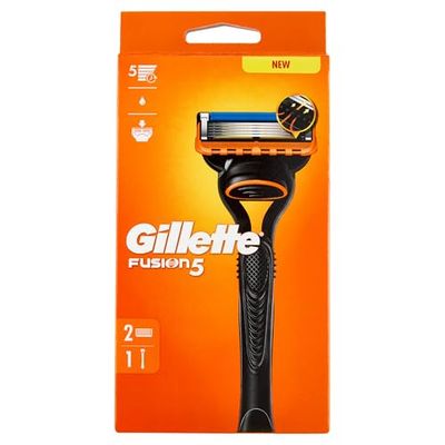 Gillette Rasoio Da Uomo Fusion5, Manico E 2 Cartucce A 5 Lame, Lama Di Precisione Per Aree Difficiles, Nastro Lubrificante Per Scivolare Fluido Sul Viso, 1 Ricarica Per 20 Rasature