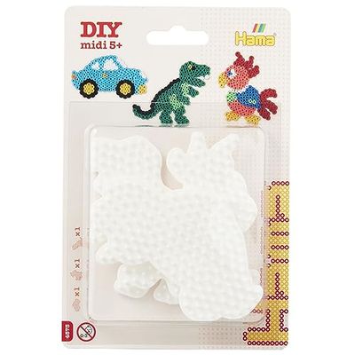 Hama 4573 Car, Parrot & dinosaur pegboard blister verpakking stiftplaten klein voor midi-parels, auto, papegaai en dinosaurus, set van 3, kleurrijk, eenheidsmaat