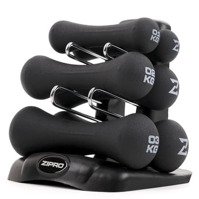 Manubri Zipro, set di 6 manubri antiscivolo, set di manubri in neoprene, pesi 2 x 1,0 kg, 2 x 2,0 kg, 2 x 3,0 kg, palestra a casa, allenamento per la forza a casa