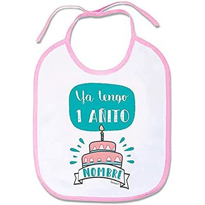 Supermolon 03502 - "Ya Tengo Un Añito" Babero Bebe con Cordones, Rosa Pastel, unisex