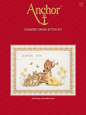 Anchor - Kit Punto Croce, Motivo: Cuccioli, con possibilità di ricamare la Data di Nascita