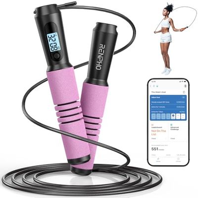 RENPHO Intelligent springtouw met teller, verstelbare springtouwen voor fitness, app-gegevensanalyse, trainingsapparatuur voor vrouwen, mannen, volwassenen, kinderen, branden