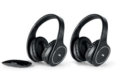 Meliconi HP Easy Digital Bundle, 2 draadloze stereo tv-headsets, 100% digitaal, met analoog/digitale audio-ingang en dimensionale zenderbasis zwart