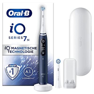 Oral-B iO 7N Blauw Elektrische Tandenborstel, 2 Opzetborstels, 1 Reisetui, Ontworpen Door Braun