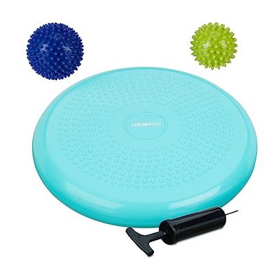 Relaxdays Poduszka do balansowania, 2 piłki do masażu, Ø 32 cm, do 140 kg, ergonomiczna poduszka z wypustkami, pompka powietrza, turkusowa