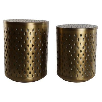 MESITA AUXILIAR SET 2 METAL 43X43X54 TAPA DORADO