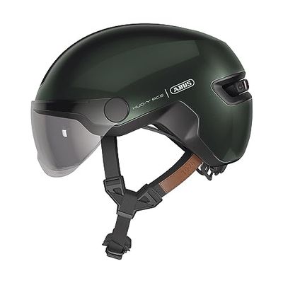 ABUS HUD-Y ACE cityhelm - stijlvolle fietshelm met vizier en magnetisch, oplaadbaar LED-achterlicht - voor mannen en vrouwen - zilver, maat L