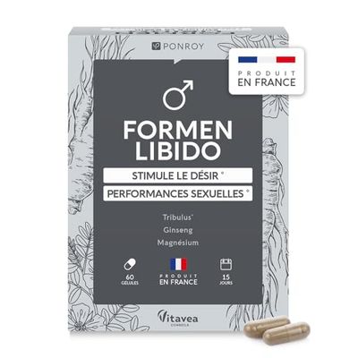 Yves Ponroy Formen Libido Tribulus - Complément Alimentaire Stimulant Sexuel pour Homme - Magnésium, Tribulus Terrestris, Glutamine, Ginseng et Maca - 60 Gélules - 15 Jours - Fabriqué en France